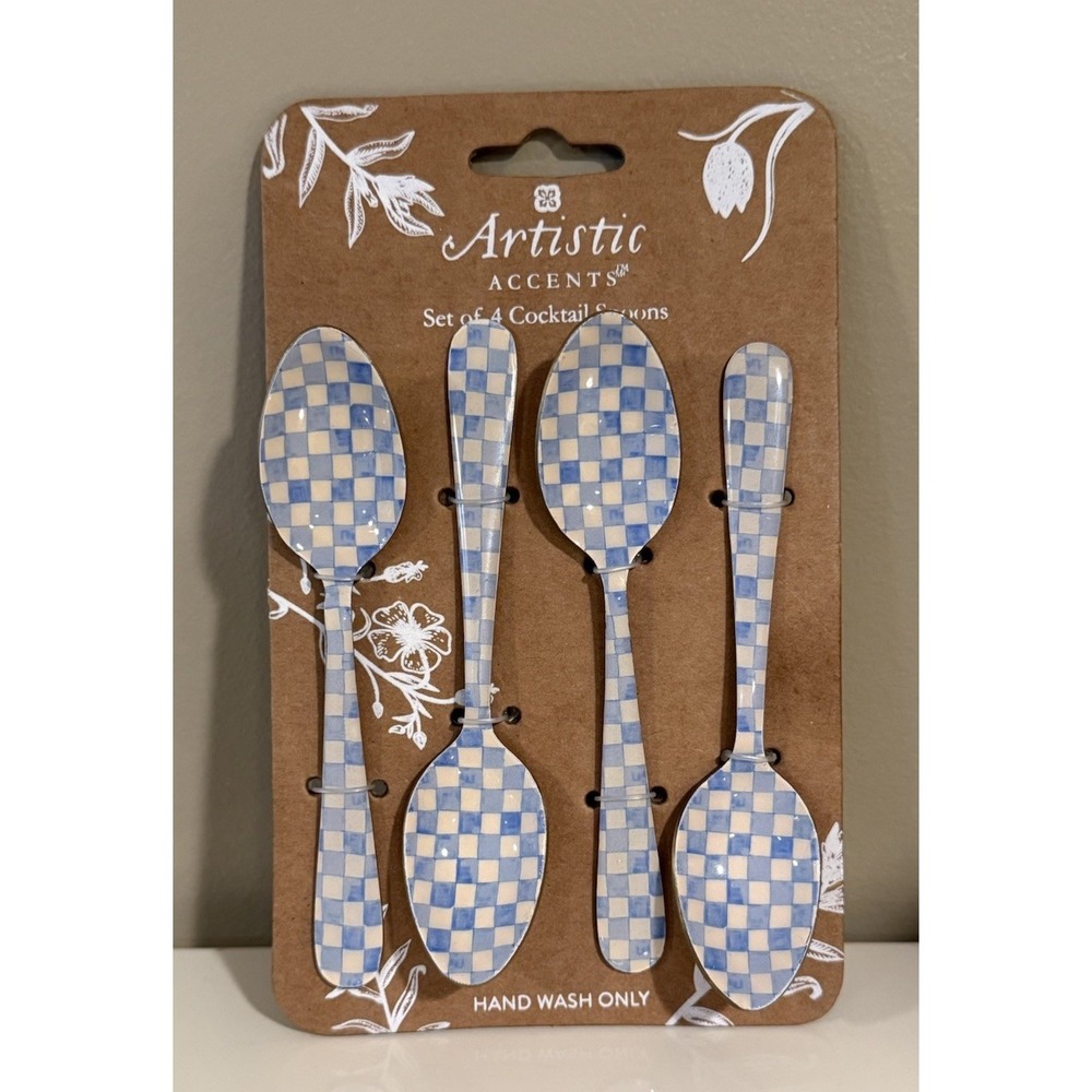 NWT‎ 4 Artistic Accents Cocktail Spoons Hand Crafted Stainless Steel